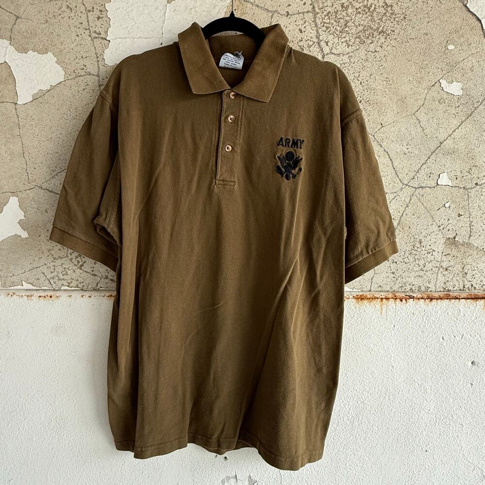 Army Polo Shirt Embroidered Logo Olive Drab Military Surplus‎ Streetwear Mens XL